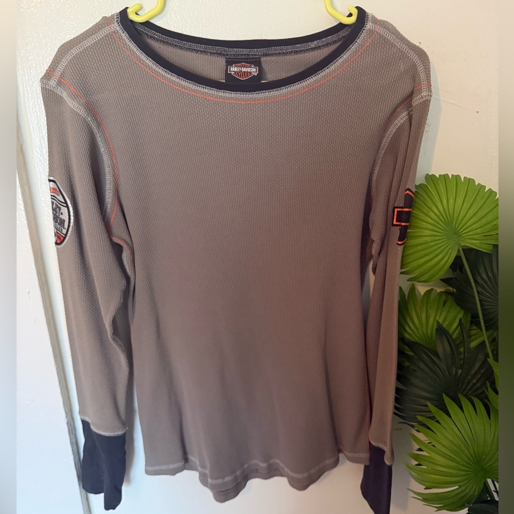 Harley-Davidson Wonens Long Sleeve Thermal Shirt - Taupe with Black Trim